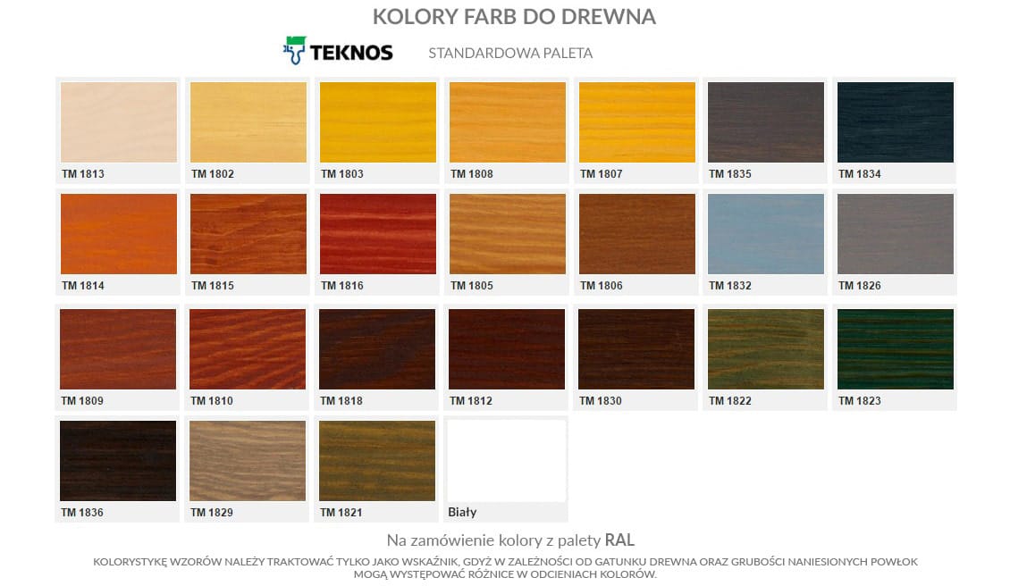 Wzornik kolorów drewna Teknos